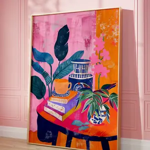 Room Decor, Colorful Home Decor, Boho Still Life Wall Art - Vibrant Botanical Print with Books, Unframed Henri Matisse Vintage Matte Art Print 5 size, 8x12 to 27x40 inch