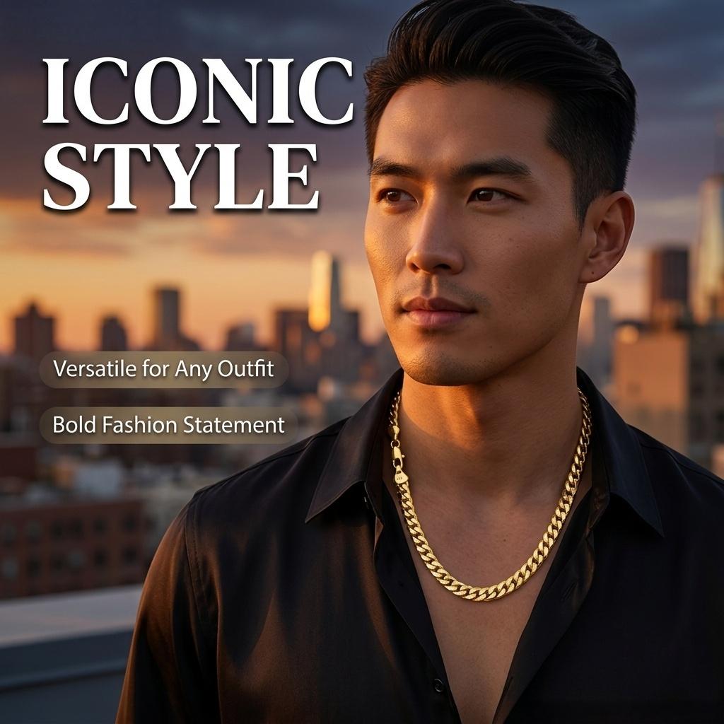 Cuban Link Necklace, Solid Gold Beveled Cuban Link Necklace, 7.5–24 inches (6–10 mm), Unisex