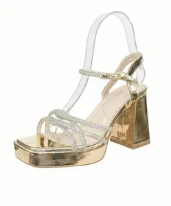 Gold Rhinestone Platform Heels – Chunky Block Heel Sandals