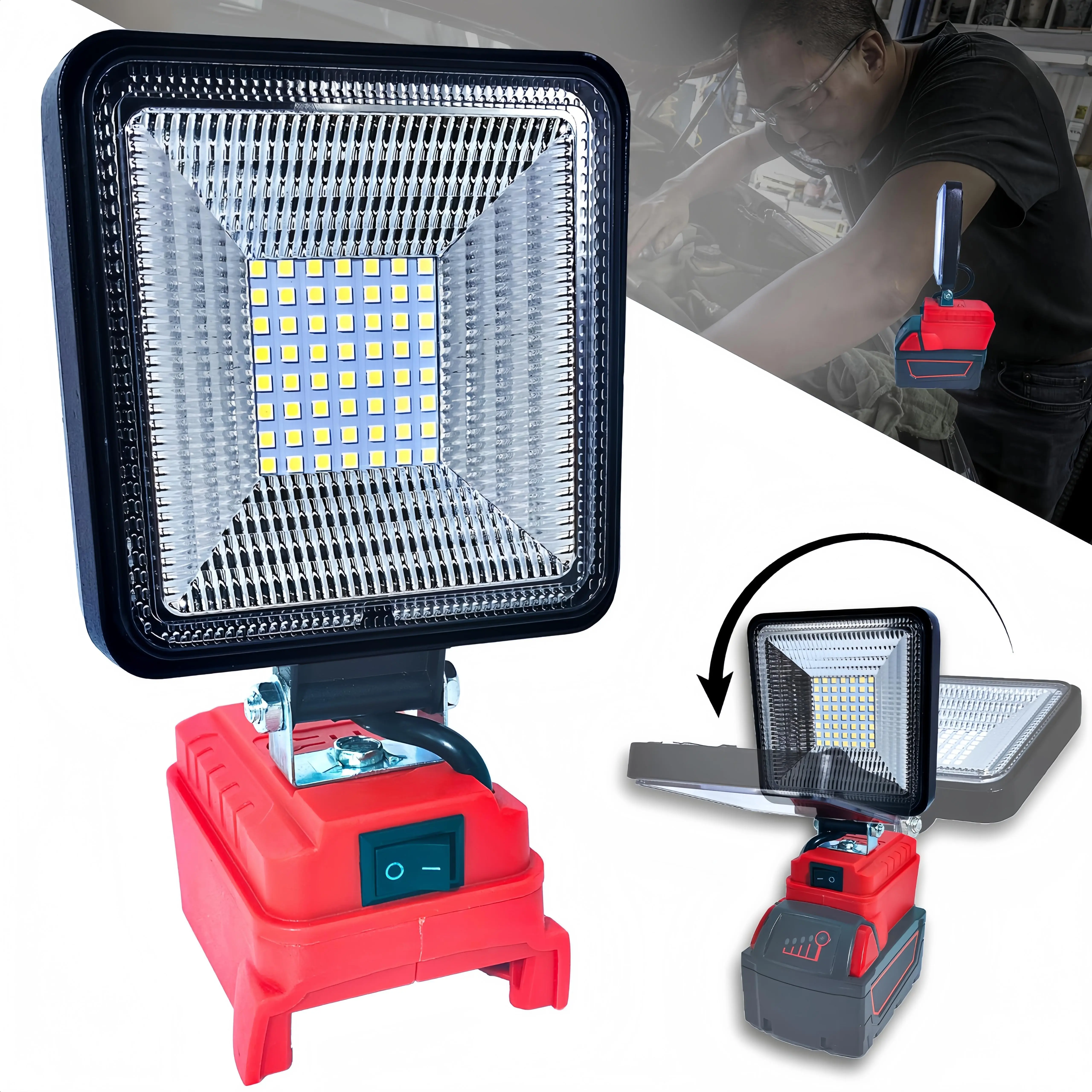 ViviTorque 20/18V Cordless LED Work Light - 30W 4000LM Milwaukee-Compatible Batteries, Durable Aluminum Alloy Floodlight, 120-Degree Adjustable Angle, 54 LED Beads, 2 USB Ports, Corrosion-Impact Resistant, Low Voltage Protection for Camping, Construction,