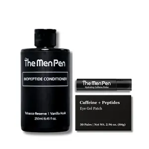 The Men Pen Peptide Kit | Hair Care Combo + Caffeine Roller + Peptide Eye Patches | Puffiness, Dark Circle, and Tired Hair Treatment