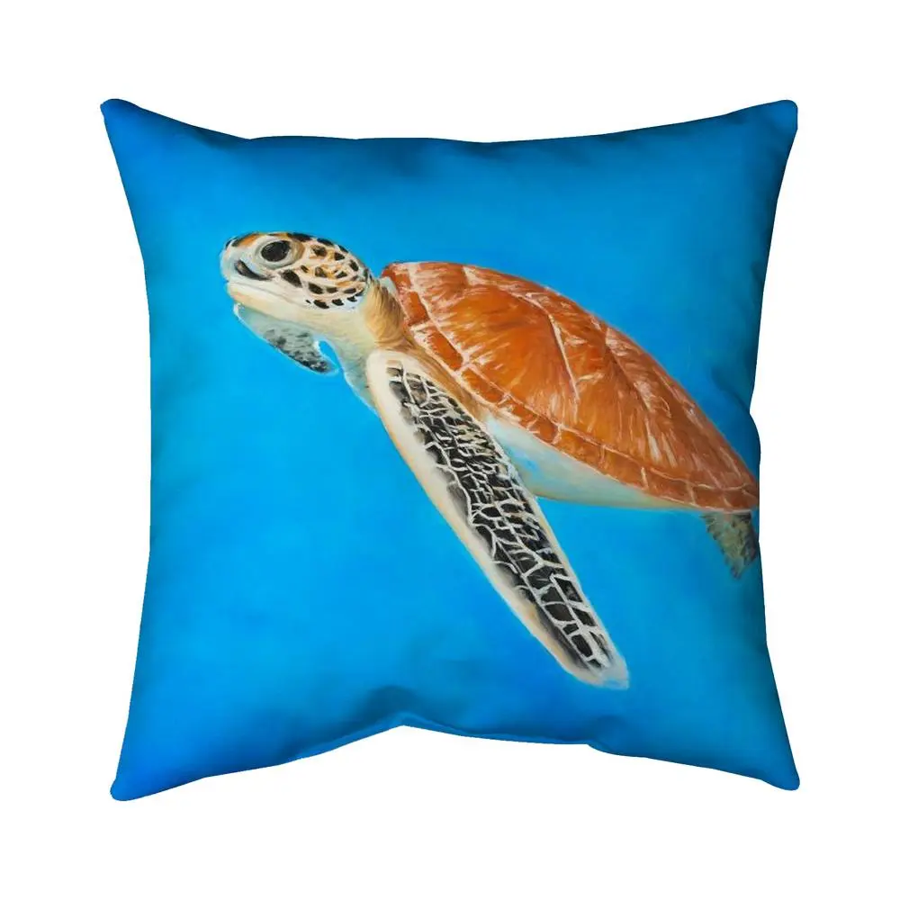 Begin Home Decor 5541-1616-AN274 16x16 in. Nautical Sea Turtle Pillow - Elegant Exotic Blue Coastal Interiors Decor, Ideal Gift for Home