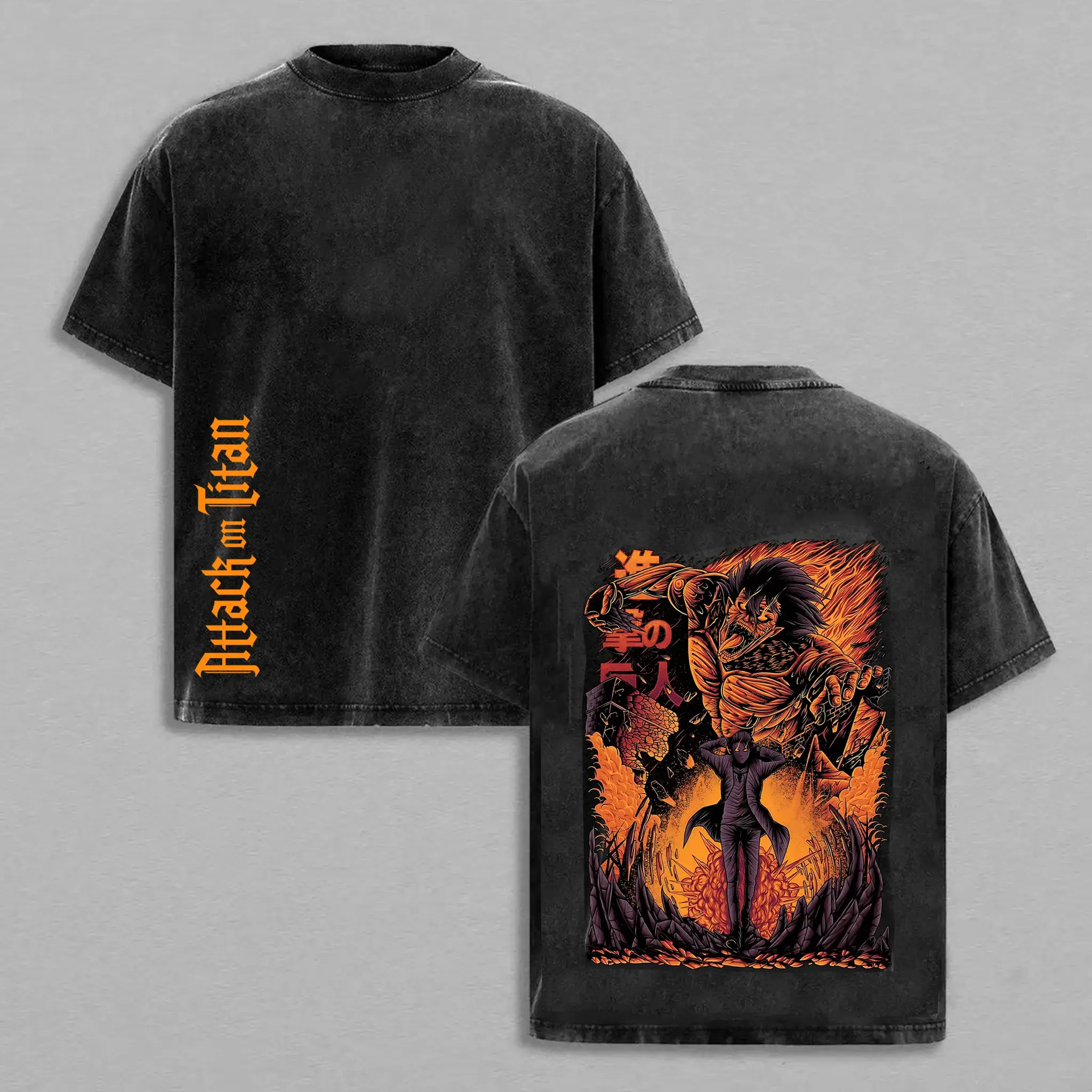 Eren Yeager - ATTACK ON TITAN - AOT Rare Ver 2 Unisex Oversize Anime Manga Washed Heavyweight Cotton T-shirt, Hoodie Wash Gift For Anime Fan, Anime Lover Hoodies Back