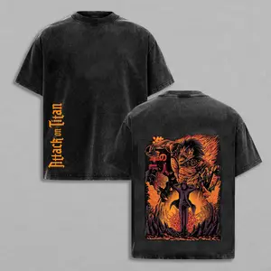 Eren Yeager - ATTACK ON TITAN - AOT Rare Ver 2 Unisex Oversize Anime Manga Washed Heavyweight Cotton T-shirt, Hoodie Wash Gift For Anime Fan, Anime Lover Hoodies Back