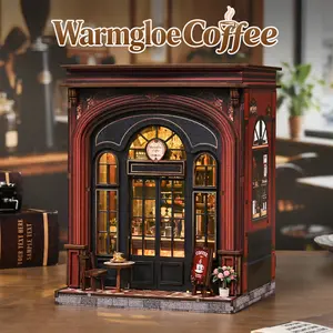Warmglow Cafe Book Nook Kit – DIY 3D Wooden Puzzle with LED Lights, Miniature Coffee Shop with Furniture & Details, Cozy Bookshelf Decor, Creative Craft Gift for Adults & Teens