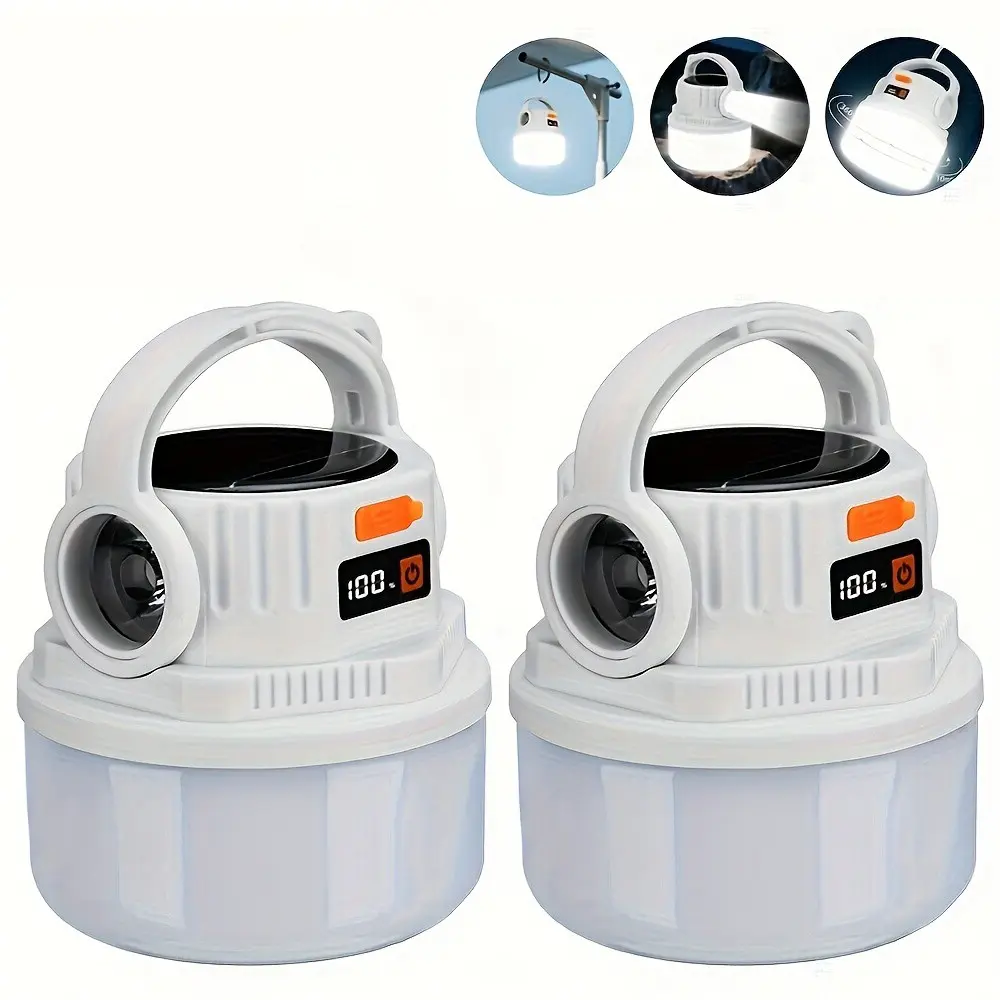 2/4Pack Outdoor Portable Camping Lantern Set Portable Rechargeable Flashlights USB and Solar Charging Dual-Power Flashlight Includes USB Charging Cable 4-Mode Lantern Ideal for Camping, Night Hiking, Street Vending, and All Lighting Needs