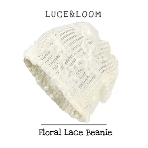 【LUCE&LOOM】2026 Trendy Black White Floral Lace Beanie Soft Lightweight Spring Summer Hat for Ladies