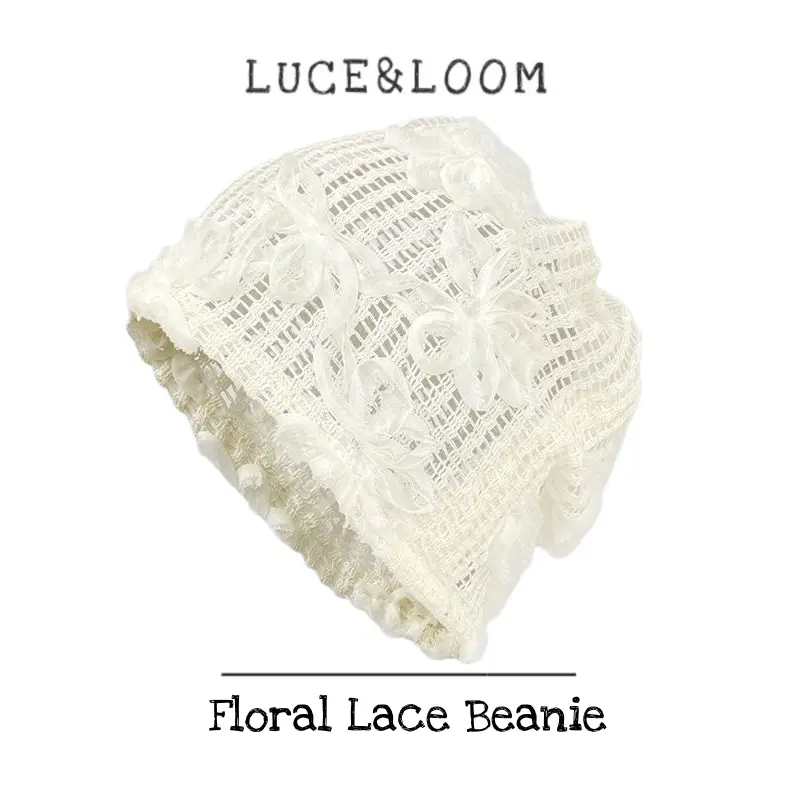 Loose Slouch Knit Hat with Lace Trim, Soft Lightweight Headwear Accessory for Daily Wear, Beanie Hats, Cute Beanie Hat