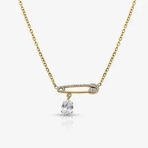18K Gold Plated safety pin necklace