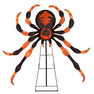COSTWAY - 52 Inch Halloween Spider Decoration with 16 Flickering Warm White LEDs