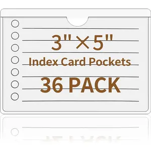 Storage Bin Labels, 36 Pack Clear Adhesive Pockets, Index Card Holder for 3x5 Cards, Removable Tote Labels Stickers for Packing Moving Box & Containers, Easy Peel Off