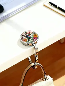 Stained Glass Hummingbird Purse Hook, Foldable Metal Table Bag Hanger, Portable Handbag Holder for Desk, Anti-Slip Bag Hook for Women