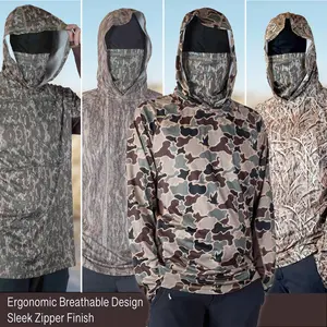 Combo Men’s Hunting Light Hoodie and Face Scarf – Quick-Dry Camo Shirt with UV Protection & Pockets – Lightweight Hunting Gear Gift for Him