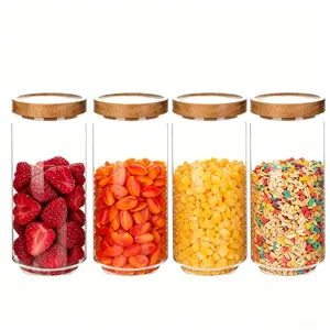 34 fl oz Food Safe Glass Storage Containers with Lids, Airtight Stackable Glass Jar Set of 4, Pantry Organizers & Kitchen Organization Solution, Clear Food Storage Canisters for Cookie Flour Oat Cereal Pasta Tea Coffee Bean, Microwave Safe