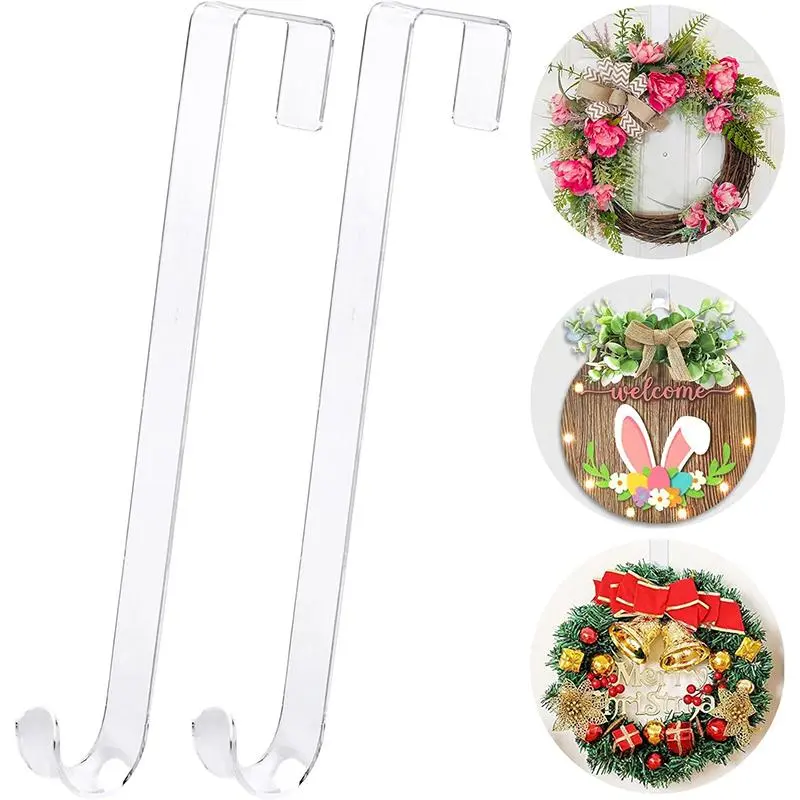 Front Door Wreath Hanger without Wreath, Clear Durable Bendable Wreath Storage Display Door Hook, Home Organizer for Indoor and Outdoor, Bendable Wreath Holder, Durable Plastic Decor