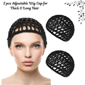 Christmas Gift Adjustable Wig Cap for Thick & Long Hair – Breathable Mesh Net Wig Cap for Braiding, Crochet, Sew-In & Wig Making, Secure Fishnet Grip Headband Cap