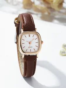 Women's Vintage Square Dial Quartz Wrist Watch, Classic Brown Pu Leather Strap Wrist Watch, Fashion Clothes Accessories for Women, Gifts for Ladies and Girls
