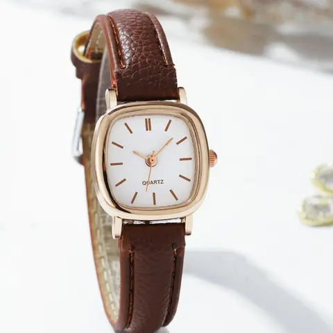 Women's Vintage Square Dial Quartz Wrist Watch, Classic Brown Pu Leather Strap Wrist Watch, Fashion Clothes Accessories for Women, Gifts for Ladies and Girls, Analog Watch