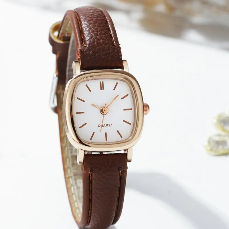 Women's Vintage Square Dial Quartz Wrist Watch, Classic Brown Pu Leather Strap Wrist Watch, Fashion Clothes Accessories for Women, Gifts for Ladies and Girls, Analog Watch