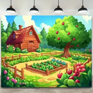 2D Flat Summervibes Garden Scene Standing Banner - Colorful Print Polyester Sheet, Party Decorations Banners, Photo Backdrops with 2 Size Options (59x39in, 51.18x59in) for Festive Use