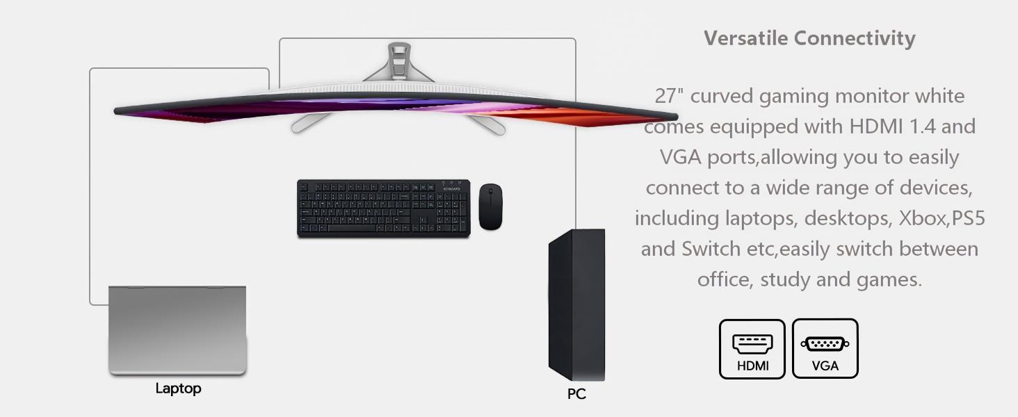 CRUA 27" 1800R Curved Panel Gaming Monitor, FHD 1080P 100Hz Refresh VA Frameless Screen, 120% sRGB, Blue Light Filter, Flicker Free, HDMI 1.4 & VGA, Tilt Stand, 100x100 VESA Wall Mount