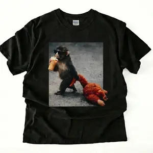 Punch Baby Monkey Shirt, Team Monkey, Monkey Punch Meme Graphic Tee, Cute Baby Macaque Hugging Punch Plush Hugging T-Shirt