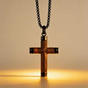 Men's Wooden Cross Pendant Necklace,Stainless Steel Jewelry for Party,Men Jewelry,Daily Clothing Decor,Trendy All-Match and Exquisite Jewelry for Birthday Gift