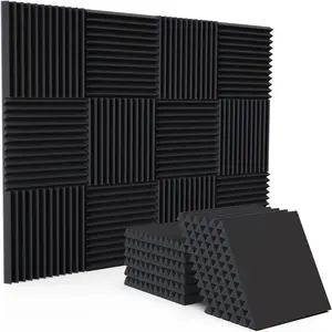 24 Pack Acoustic Panels 1" X 12" X 12 " High Density Soundproofing Wedges for Wall Sound Proof Foam Panels Noise Absorbing Blocker and Sound Wedges Fire Resistant & Noise Absorbing Perfect for Studio Office Gaming Room