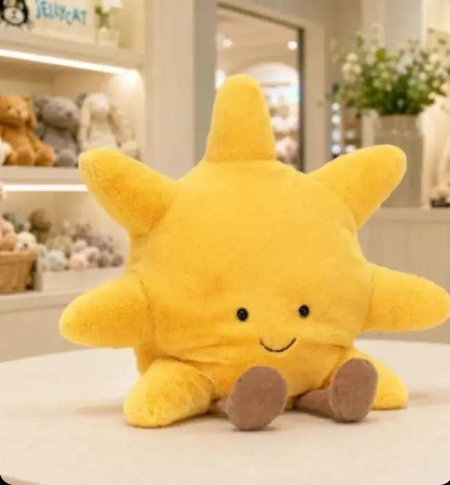 Cute Sun Plush Toy - Soft Yellow Sunshine Plushie Pillow, Kawaii Smiling Sun Stuffed Animal for Kids, Nursery Room Decor & Birthday Gifts