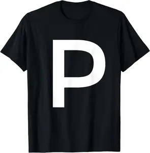 Menswear Soft Natural Cotton Short-Sleeve T-Shirt, Men's Round Neck Graphic Letter P Initial Monogram Streetwear Sports Casual Top
