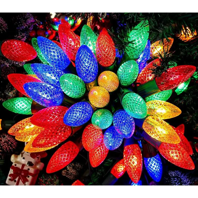 MATULSA 100Ft C9 Colorful LED Christmas String Lights - Waterproof, Extendable Durable Green Wire with End-to-End Connector, Decoration Party Lights for House Roof, Room