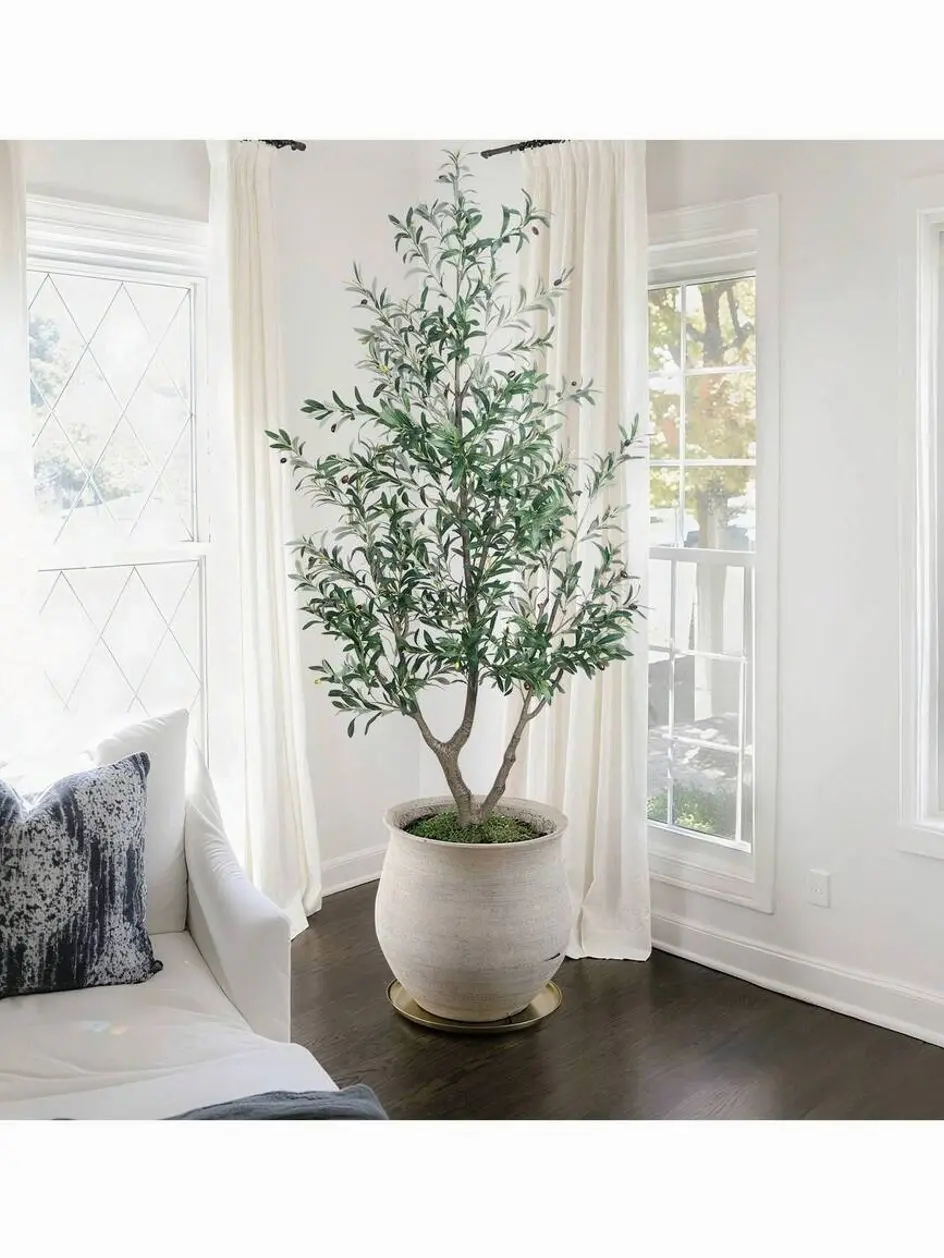 ✨ Tall Artificial Olive Tree With Natural Looking Leaves And Fruits, Maintenance Free Modern Decor.