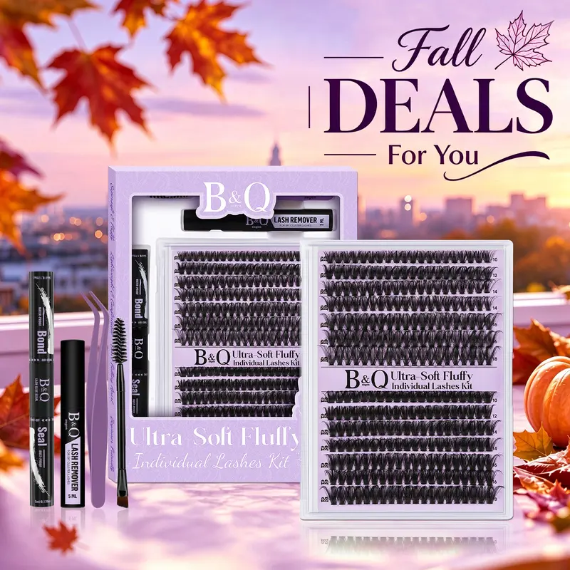 B&Q 70D+90D Eyelash Cluster Kit, 280pcs Ultra-Soft Wispy D-Curl Cosmetic False Lashes (0.05mm, 10-18mm) with Lash Glue, Bond & Seal for DIY Salon-Look Waterproof Long-Lasting Makeup #TikTokShopFallDealsForYou