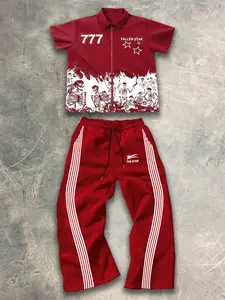 Two-Piece Set Men's Regular Fit Graphic Zip Up Jacket & Pants, Street Fashion Casual for Summer, Men Clothes for Daily Wear, Clothing, Tracksuit Sets, Streetwear Tracksuit Set