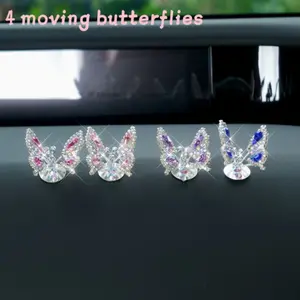 4pcs Car Butterfly Ornament, Shiny Metal Wings, Moving with Car Speed, Perfect for Car Interior Decoration, Adds Joy to Driving Time