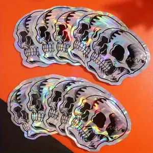 Halloween Gift Bags Set of 10, Self-Sealing Skull Candy Bags, Unique Laser Design, Perfect for Halloween Parties & Gifts