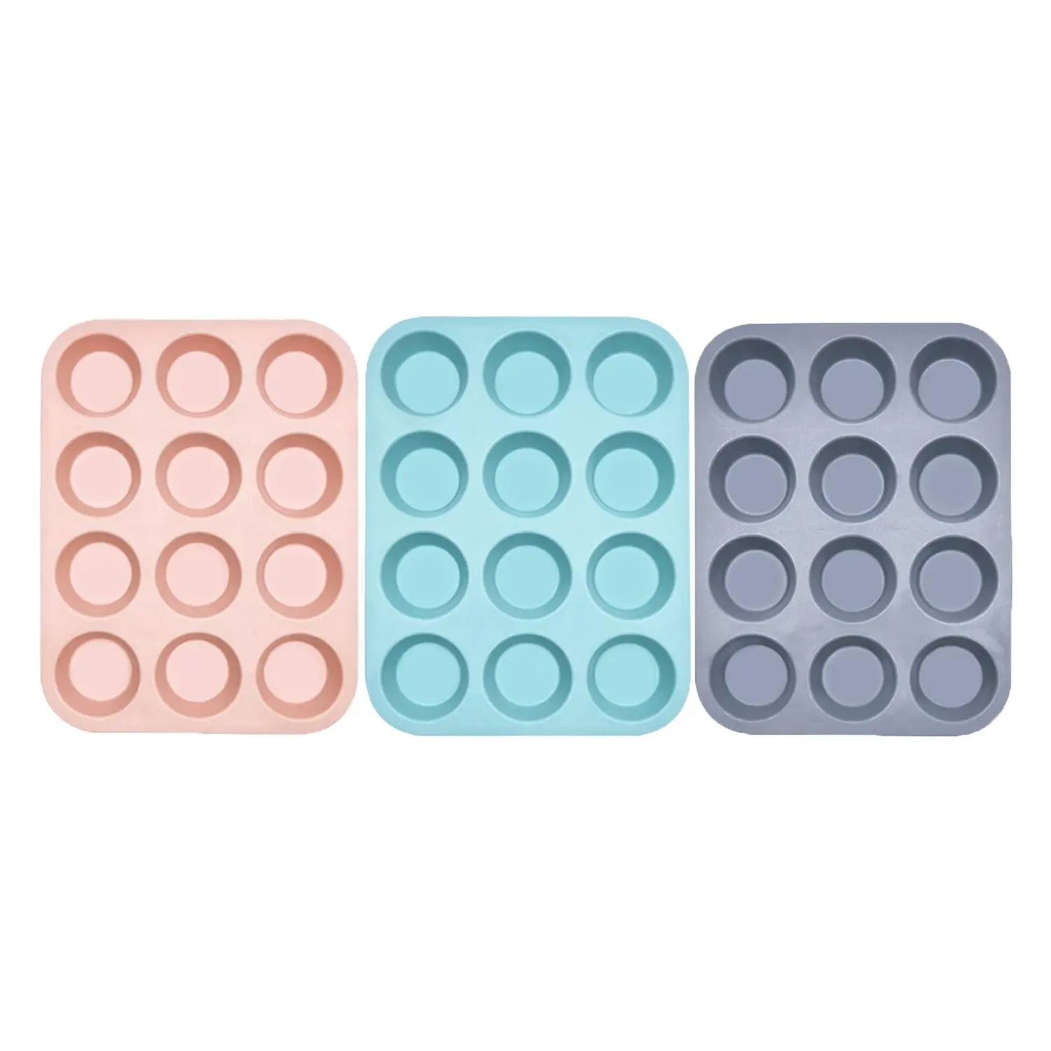 Silicone Bakeware Muffin Pan, 3 Counts 12-grip Muffin Tin Mold, Non-stick & Durable Baking Mold for Restaurant and Home Nonstick Cupcake Pans, Silicone Molds