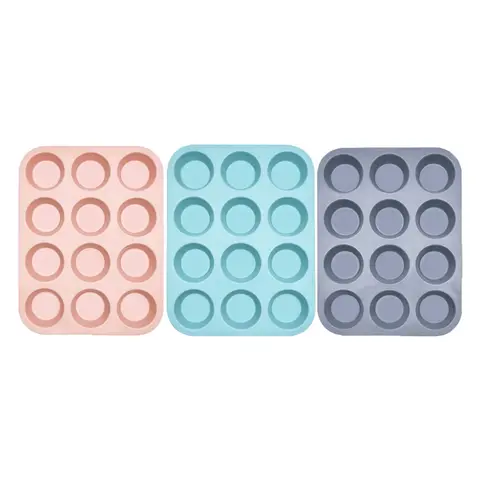 Silicone Bakeware Muffin Pan, 3 Counts 12-grip Muffin Tin Mold, Non-stick & Durable Baking Mold for Restaurant and Home Nonstick Cupcake Pans, Silicone Molds, Baking Supplies