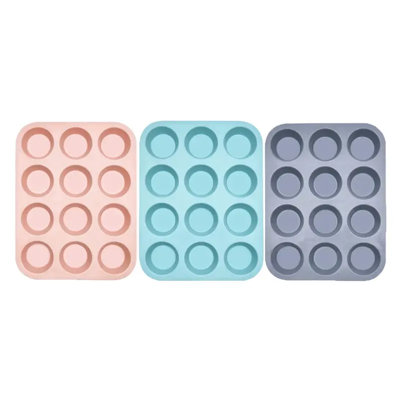 Silicone Bakeware Muffin Pan, 3 Counts 12-grip Muffin Tin Mold, Non-stick & Durable Baking Mold for Restaurant and Home Nonstick Cupcake Pans, Silicone Molds, Baking Supplies