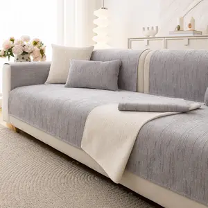 1pc Sofa Cover Modern Plain Vertical Striped Sofa Cushion Cover, Couch Slipcover, Universal All-Season Protection, Non-Slip Design for Kids & Pets, Living Room Decor Washable Dustproof Sofa Slipcover