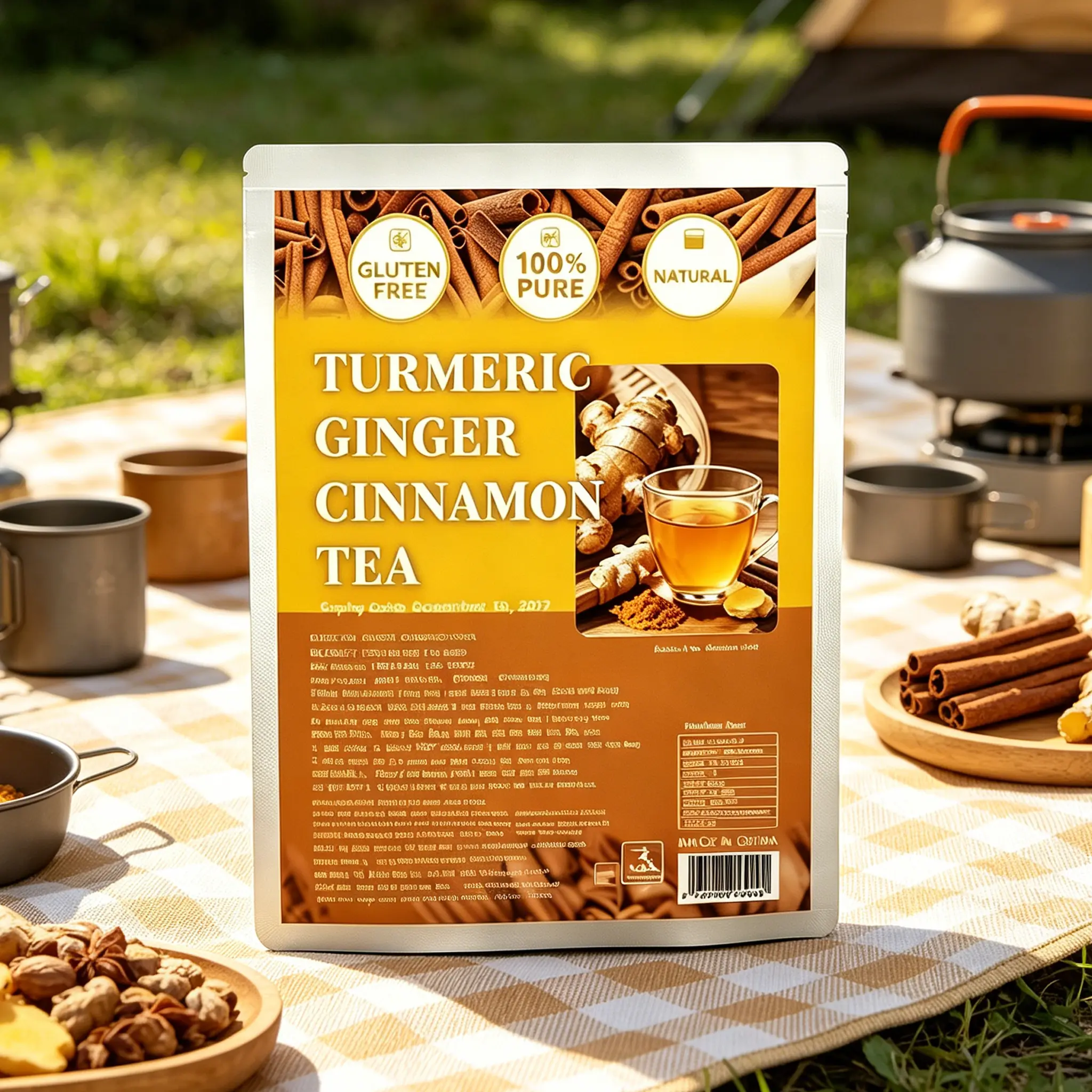 Natural Turmeric Herbal Tea Bags with Ginger & Cinnamon Blends - 100% Eco-Friendly Anti-Inflammatory Digestive Beverage for Christmas, Thanksgiving - Keto, Free of Sugar, Caffeine, Gluten, Vegan for Health-Conscious Consumers, Sugar Free
