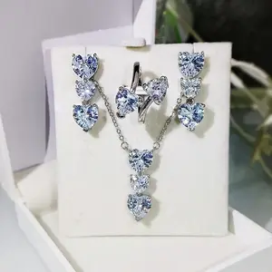 Heart Shape 3A Zircon Platinum Plated set Necklace, Earrings and Ring