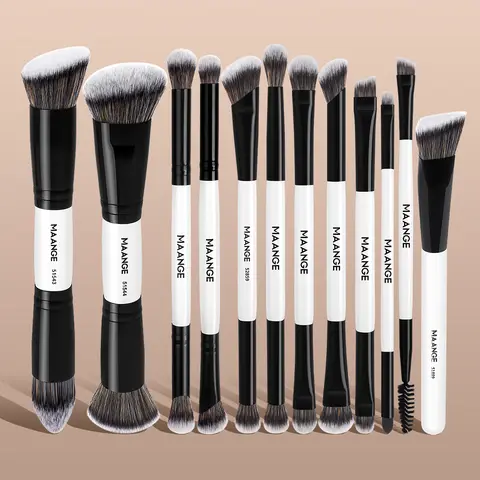 MAANGE 12 Pcs Makeup Brush Set, Synthetic Cosmetic Brushes for Foundation, Contour, Concealer, Eyeshadow, Eyelash, Eyebrow & Eyeliner, Travel Makeup Accessories Ideal Gifts for Friends