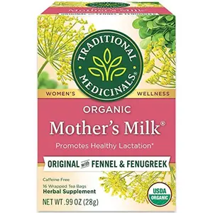 Traditional Medicinals Organic, Mother's Milk Tea - Supports Breastfeeding & Lactation with Fennel and Fenugreek - Kosher, Non-GMO, Caffeine-Free, Compostable - 16 Tea Bags