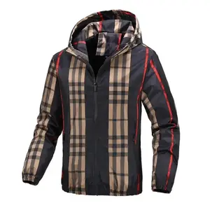 Men's Plaid Lightweight Trench Coat for Spring and Autumn - Comfortable Casual Versatile Jacket with Hood, Perfect for Outdoor Activities, Mountaineering, Sports, and Daily Commutes, Windproof and Warm Full Zip, Ribbed Cuffs and Hem