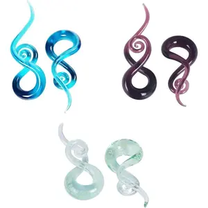 Ear Stretching Glass Spiral Tapers Gauges 4g-9/16 inch Blue, Glow The Dark, Purple, Green, Red
