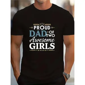 1 Graphic T-Shirt "Proud Dad of Two" and Parenting - 100% Cotton, Crew Neck, Short Sleeve, Casual T-Shirt for Father's Day, Valentine's Day Gift, Unisex Sizes for Comfortable Wear in All Seasons