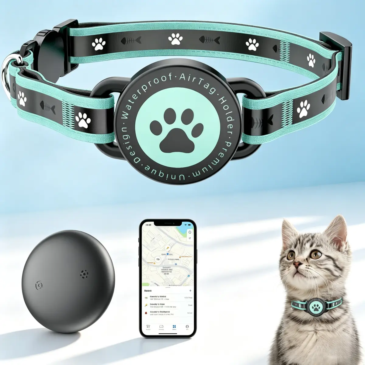 Cat GPS Tracker Collar (iOS & Android), Mini Bluetooth GPS Dog Tracker, Smart Pet Activity Monitor, No Monthly Fee, Works with Apple Find My & Google Find Hub, Finder Tag for Pets,Items 1P (Green)