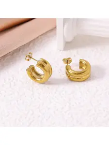 European and American Light Luxury Style Double-Layer C-Shaped Titanium Steel Earrings for Women, Fashionable and Versatile Stainless Steel Geometric Multi-Layer Stud Earrings