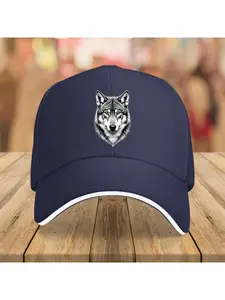 1pc Wolf Head Graphic Baseball Cap - Adjustable Lightweight Trucker Hat for Men & Women, Navy Blue Outdoor Sports Casual Unisex Hat, Father' Day Gift, Everyday Headwear, Stylish Hip-Hop Accessory, Print Design. Fabric